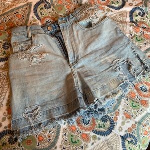Distressed denim shorts